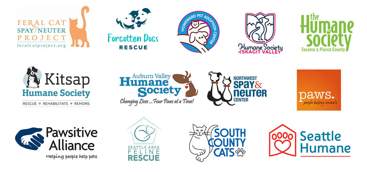 A collection of logos for animal organizations promoting spay and neuter awareness.