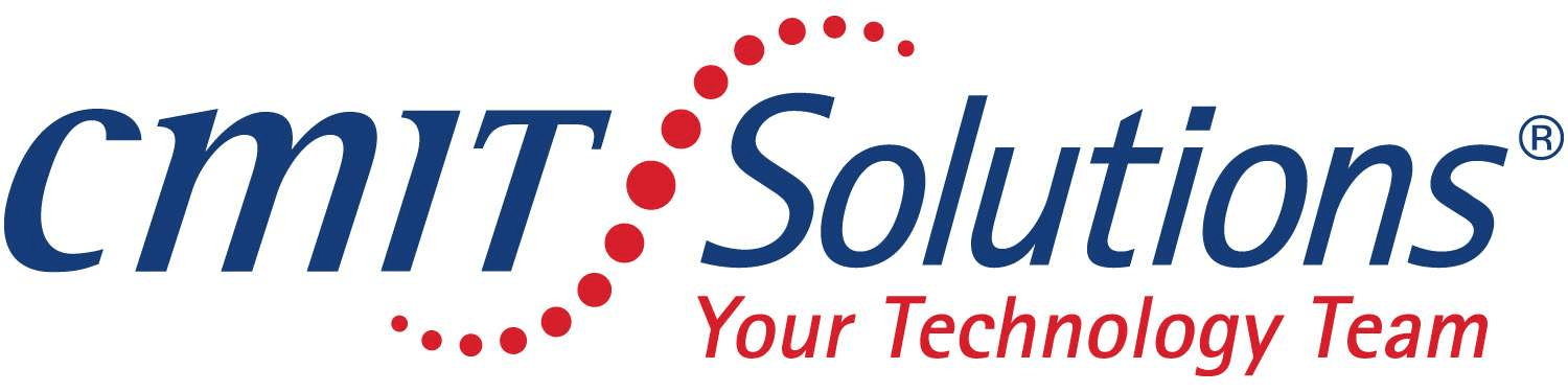 Logo of CMIT Solutions, featuring the company name in blue with a red dotted arc and the tagline "Your Technology Team" in red text.