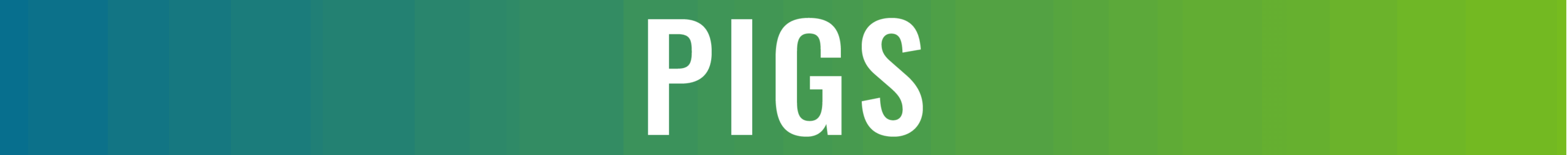 The word "PIGS" in bold white capital letters is centered on a blue-to-green gradient background, making it perfect for sharing seasonal pet care tips or advice on spring animal care.