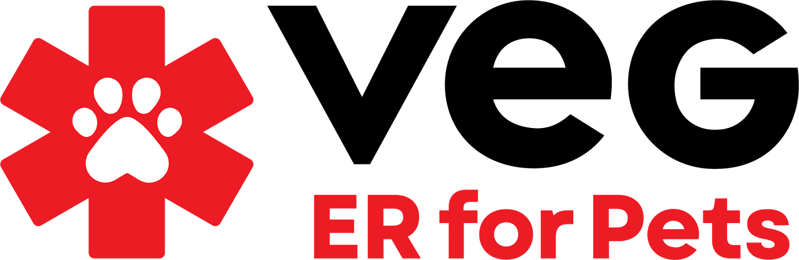Logo with a red medical cross featuring a white paw print, and the text "VC ER for Pets" in black and red—perfect for promoting Pasado's Celebration of Love event.