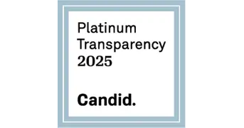 A square badge with a blue border displays the text "Platinum Transparency 2025" and "Candid." in black letters on a white background.
